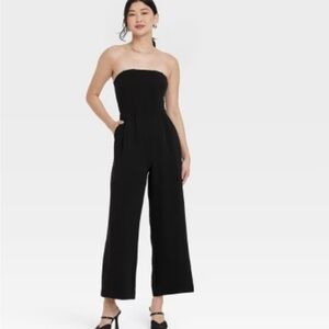 Revolve Endless Rose Strapless Wide-Leg Cropped Jumpsuit – Black – Size XS